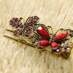 Pink Stones and Rhinestone Butterfly Claw Clips