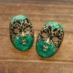 Green Phantom of the Opera Butterfly Mask Earrings