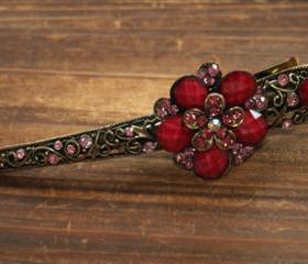 Pink Stones and Rhinestone Flower Claw Clips