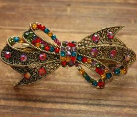 Colorful Rhinestone Bow Barrette Hair Clip