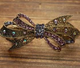 Lavender Rhinestone Bow Barrette Hair Clip