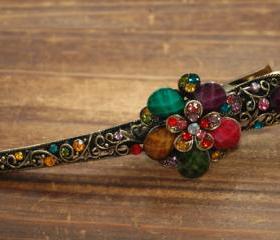 Colorful Stones and Rhinestone Blooming Claw Clips