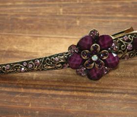 Violet Stones and Rhinestone Butterfly Claw Clips