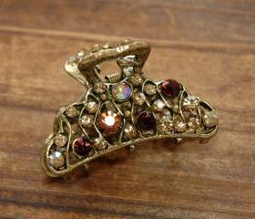 Amber Rhinestone Wavy Filigree Hair Claws