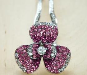 Red Pink Silver Rhinestone Flower Hair Comb