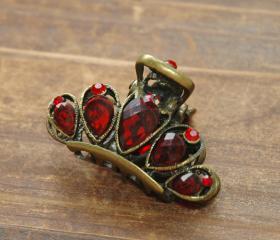 Red Ruby Rhinestone Filigree Flower Claw Clip