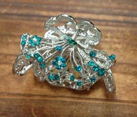 Sprinkle Rhinestone Flower Silver Hair Claws