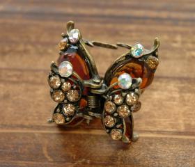 Amber Rhinestone Filigree Butterfly Claw Clip