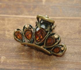 Amber Rhinestone Filigree Flower Claw Clip