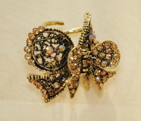 Gold Plated Rhinestone Filigree Bow Ribbon Clip