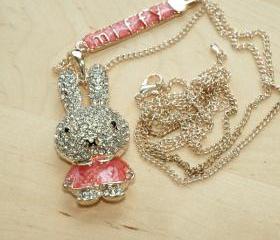 Miffy Diamante Pendant Long Chain Necklace 