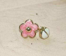 Mini Flower and Lady Bird Gold Earrings