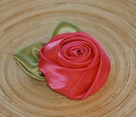Cherry Pink Satin Rose Hair Clip